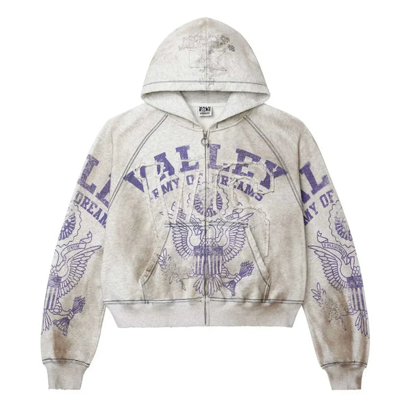 Army Zip Up Hoodie Gris