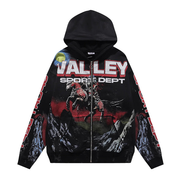 Vale Forever Valley Sport Dept Zip Hoodie Black Red Graphic