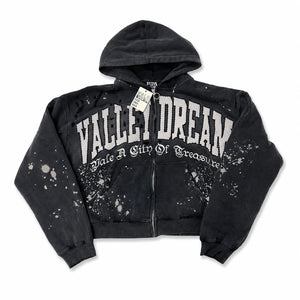 Valley Dreams 'Valley Dreams' Hoodie Cierre Splatter Negro Desgastado