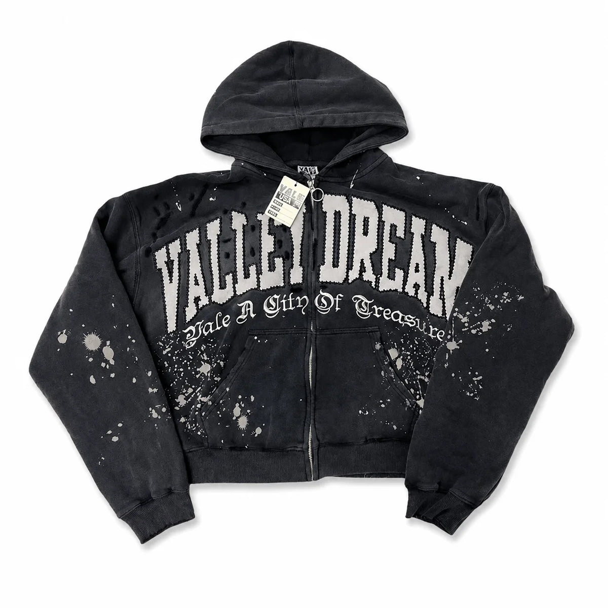 Valley Dreams Hoodie Splatter Negro Desgastado