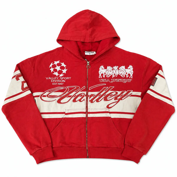 Life Is Forever Valley Sport Hoodie Cierre Rojo
